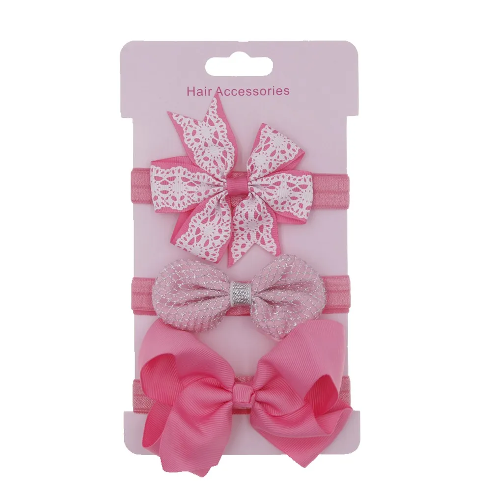 Kids Baby Girls Elegant Bowknot Plaid Cloth Hairband Three-Piece Flower Set