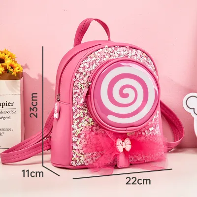 Kids Girls' Fashion Cute Princess Sequins Candy Shape Backpack Solid Color PU Leather