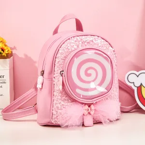 Kids Girls' Fashion Cute Princess Sequins Candy Shape Backpack Solid Color PU Leather