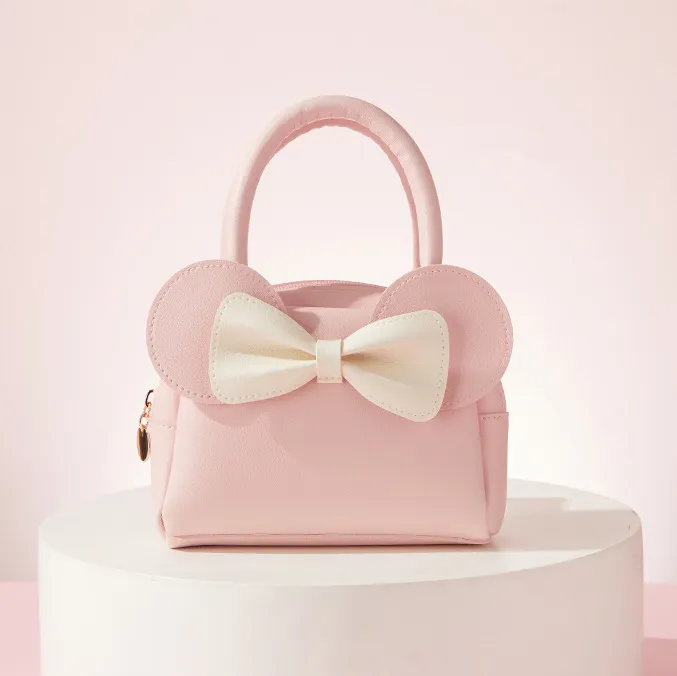 Kids Girls Fashion Bowknot PU Handbag Toddler Solid Color