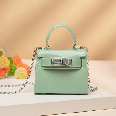 Kids Girls Fashion Solid Color Mini Handbag PVC Jelly Latch Closure
