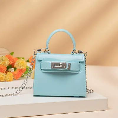 Kids Girls Fashion Solid Color Mini Handbag PVC Jelly Latch Closure