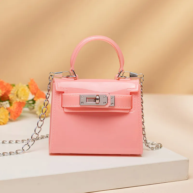 Kids Girls Fashion Solid Color Mini Handbag PVC Jelly Latch Closure