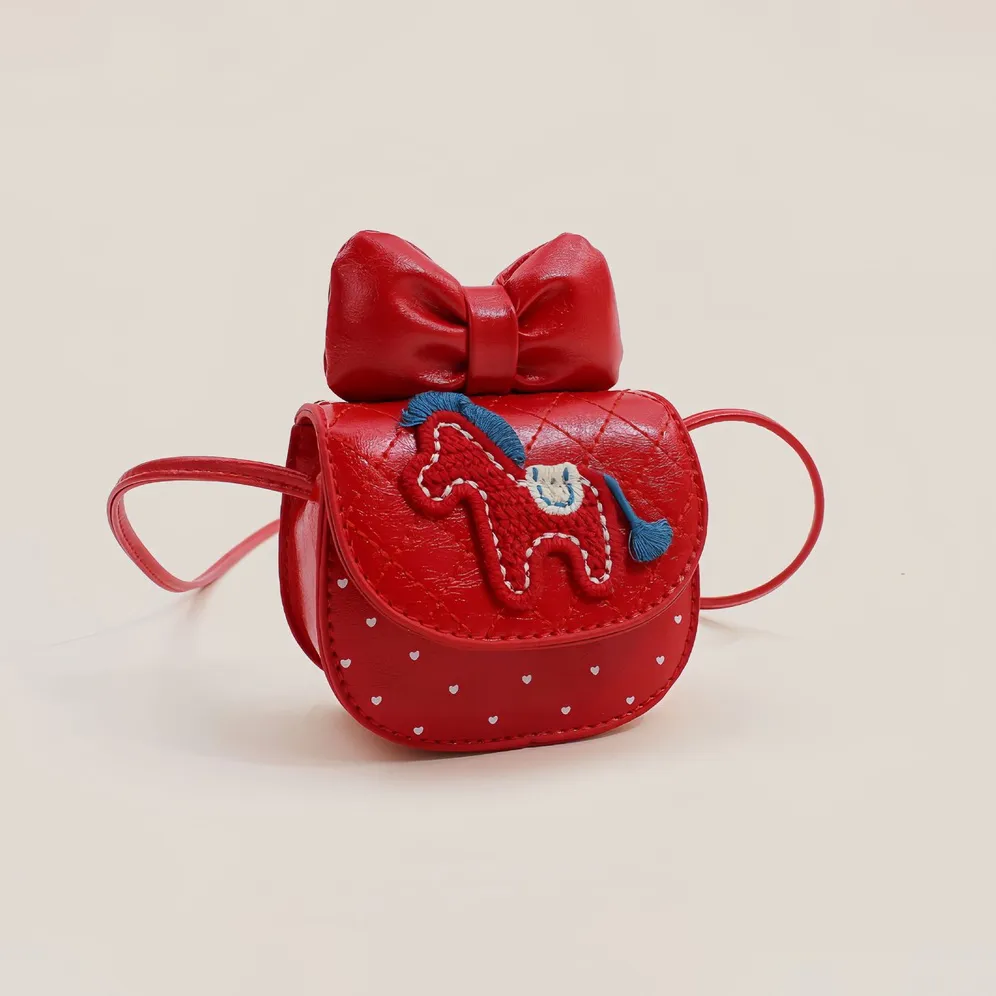 Kids Girl's Cute Cartoon Bowknot Pony PU Shoulder Bag