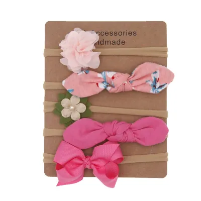 Kids Baby Girls Fashion Bowknot Floral High Stretch Nylon Headband Five-Piece Set