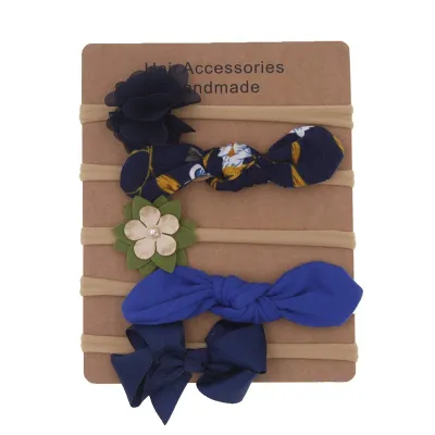 Kids Baby Girls Fashion Bowknot Floral High Stretch Nylon Headband Five-Piece Set