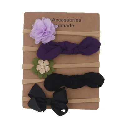 Kids Baby Girls Fashion Bowknot Floral High Stretch Nylon Headband Five-Piece Set