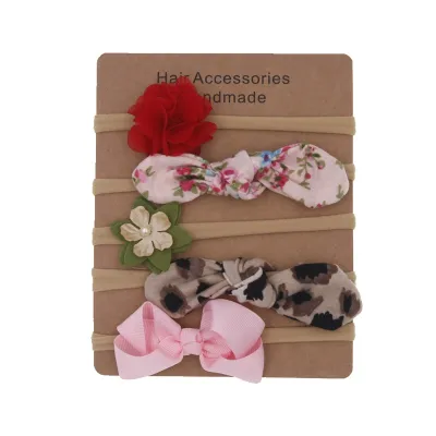 Kids Baby Girls Fashion Bowknot Floral High Stretch Nylon Headband Five-Piece Set