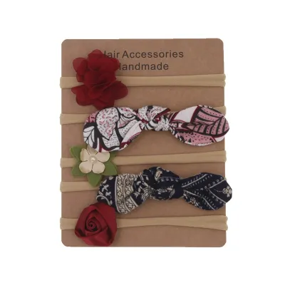 Kids Baby Girls Fashion Bowknot Floral High Stretch Nylon Headband Five-Piece Set