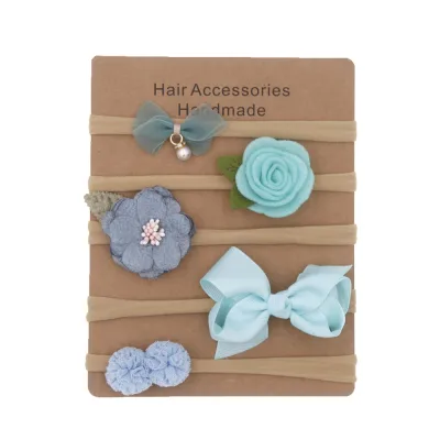 Kids Baby Girls Fashion Bowknot Floral High Stretch Nylon Headband Five-Piece Set