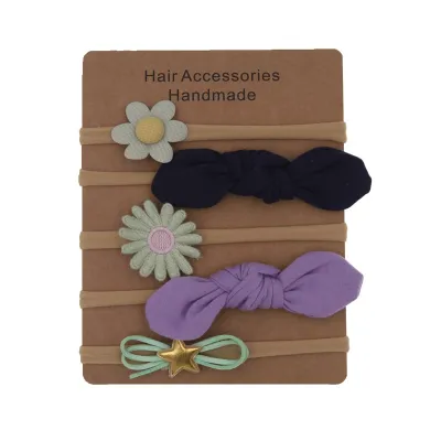 Kids Baby Girls Fashion Bowknot Floral High Stretch Nylon Headband Five-Piece Set