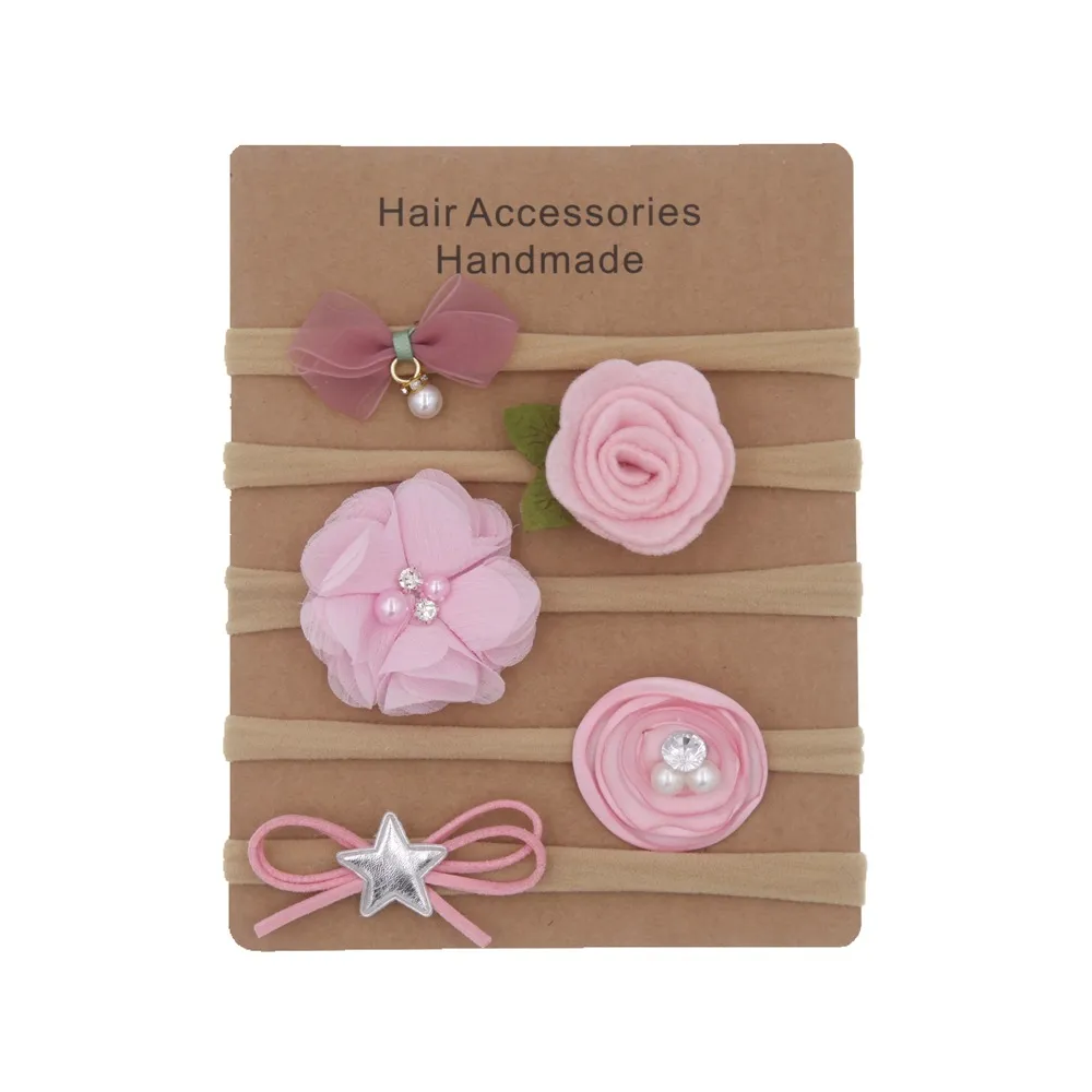 Kids Baby Girls Fashion Bowknot Floral High Stretch Nylon Headband Five-Piece Set