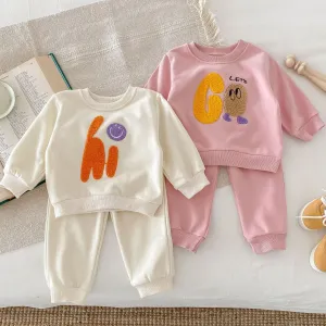 Kids Baby Boys And Girls Fashion Casual Embroidered Long Sleeve Sweatshirt Pants Two-Piece Set