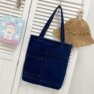 Women Fashion Casual Simple Canvas Denim Shoulder Bag Medium Soft Zipper