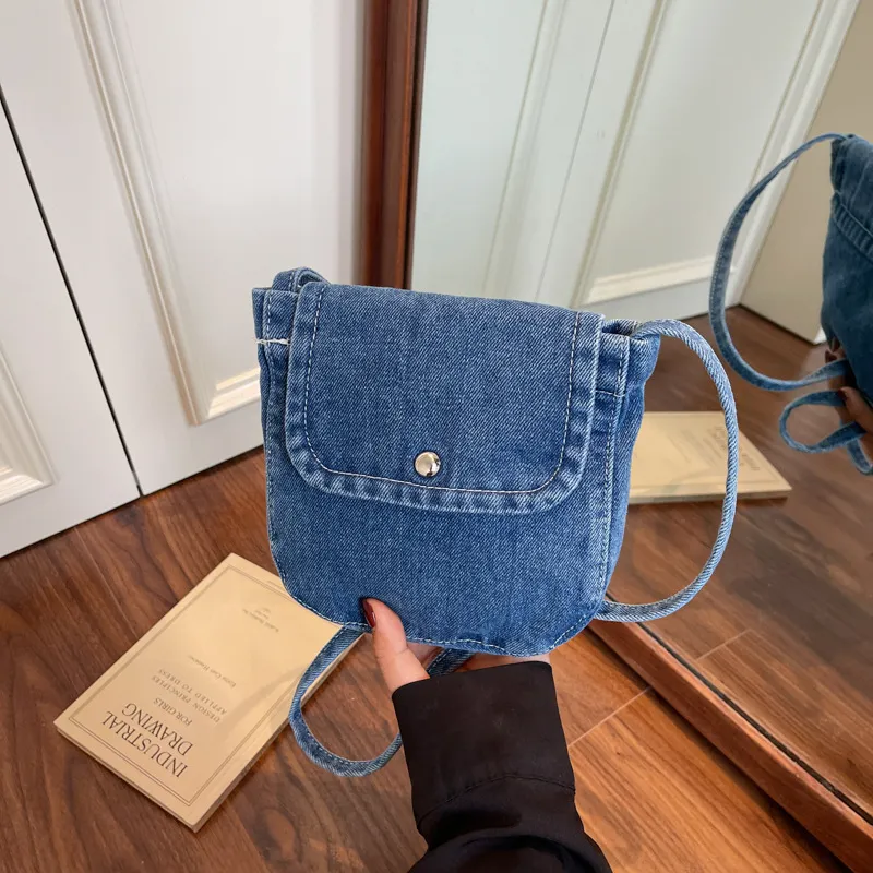 Women Fashion Simple Casual Oval Denim Crossbody Bag