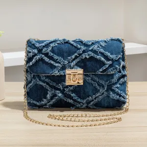 Women Fashion Casual Denim Chain Small Square Flip Shoulder Bag