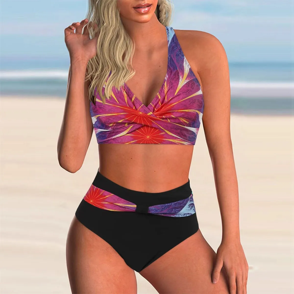 Women Fashion Sexy Printed High Waist Bikini Swimsuit