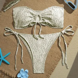 Women Fashion Sexy Printed Lace-Up Bikini Swimsuit