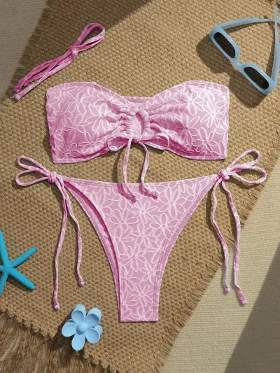 Women Fashion Sexy Printed Lace-Up Bikini Swimsuit