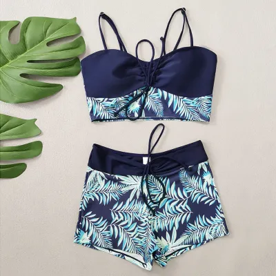 Women Fashion Sexy Printed Lace-Up Swimsuit