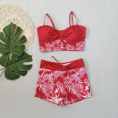 Women Fashion Sexy Printed Lace-Up Swimsuit