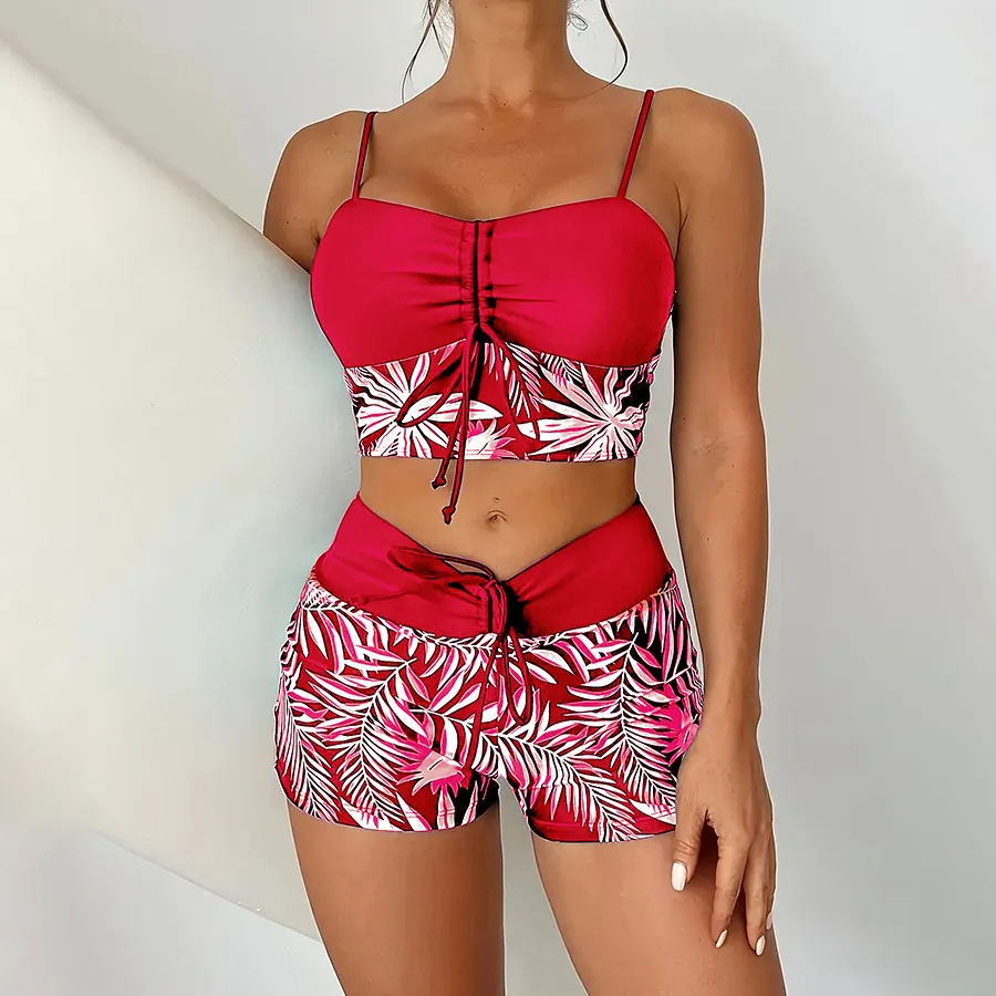 Women Fashion Sexy Printed Lace-Up Swimsuit