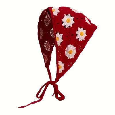 Women Fashion Boho Style Crochet Flower Tie-Knotted Satin Hair Band
