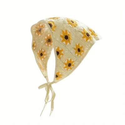 Women Fashion Boho Style Crochet Flower Tie-Knotted Satin Hair Band