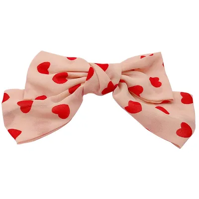 Women Fashion Love Wave Dot Big Bowknot Mesh Spring Clip Hairpin
