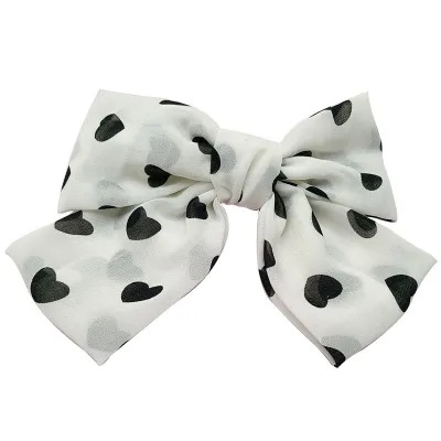 Women Fashion Love Wave Dot Big Bowknot Mesh Spring Clip Hairpin
