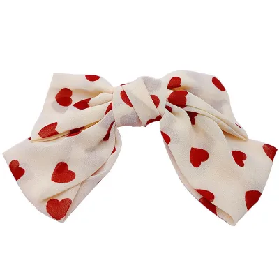 Women Fashion Love Wave Dot Big Bowknot Mesh Spring Clip Hairpin