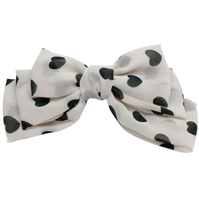 Women Fashion Love Wave Dot Big Bowknot Mesh Spring Clip Hairpin