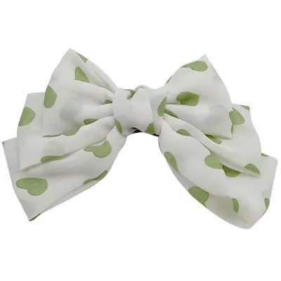 Women Fashion Love Wave Dot Big Bowknot Mesh Spring Clip Hairpin