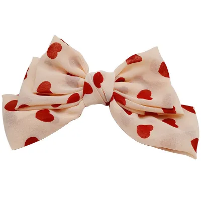 Women Fashion Love Wave Dot Big Bowknot Mesh Spring Clip Hairpin