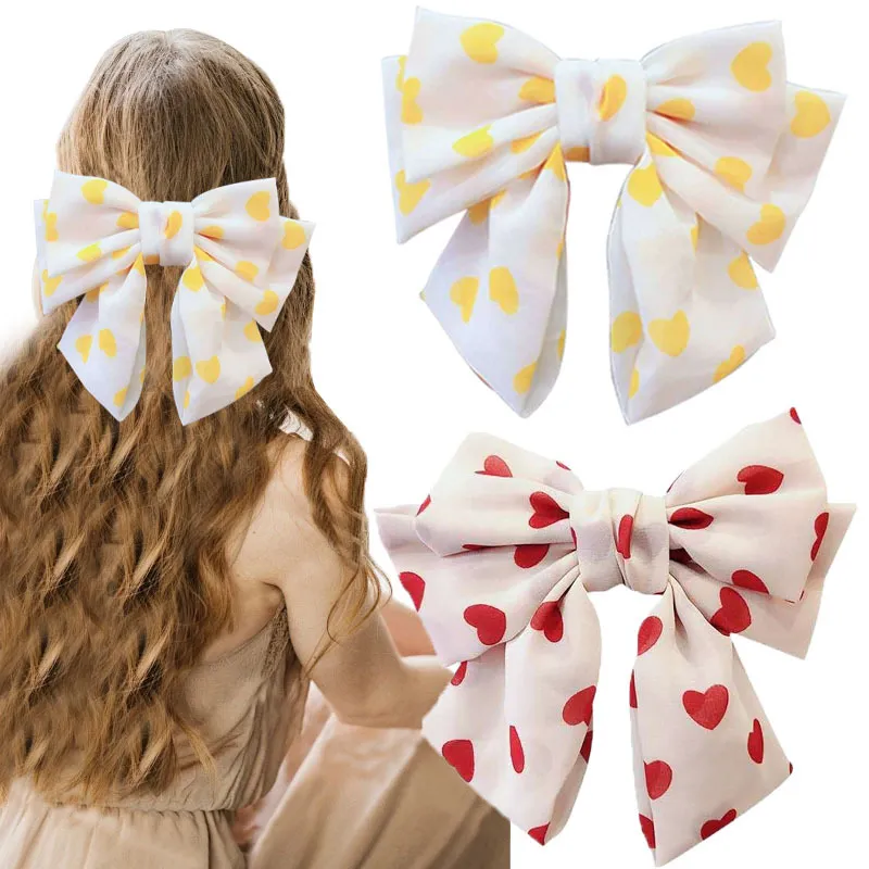 Women Fashion Love Wave Dot Big Bowknot Mesh Spring Clip Hairpin