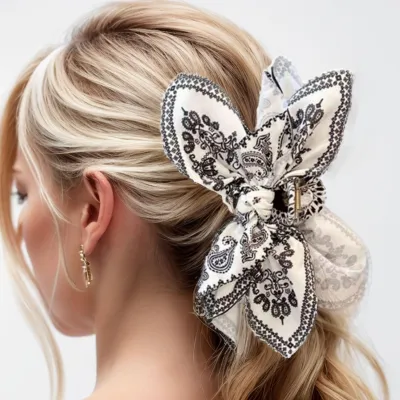 Women Fashion Double-Sided Cashew Flower Bowknot Love Grab Hair Clip