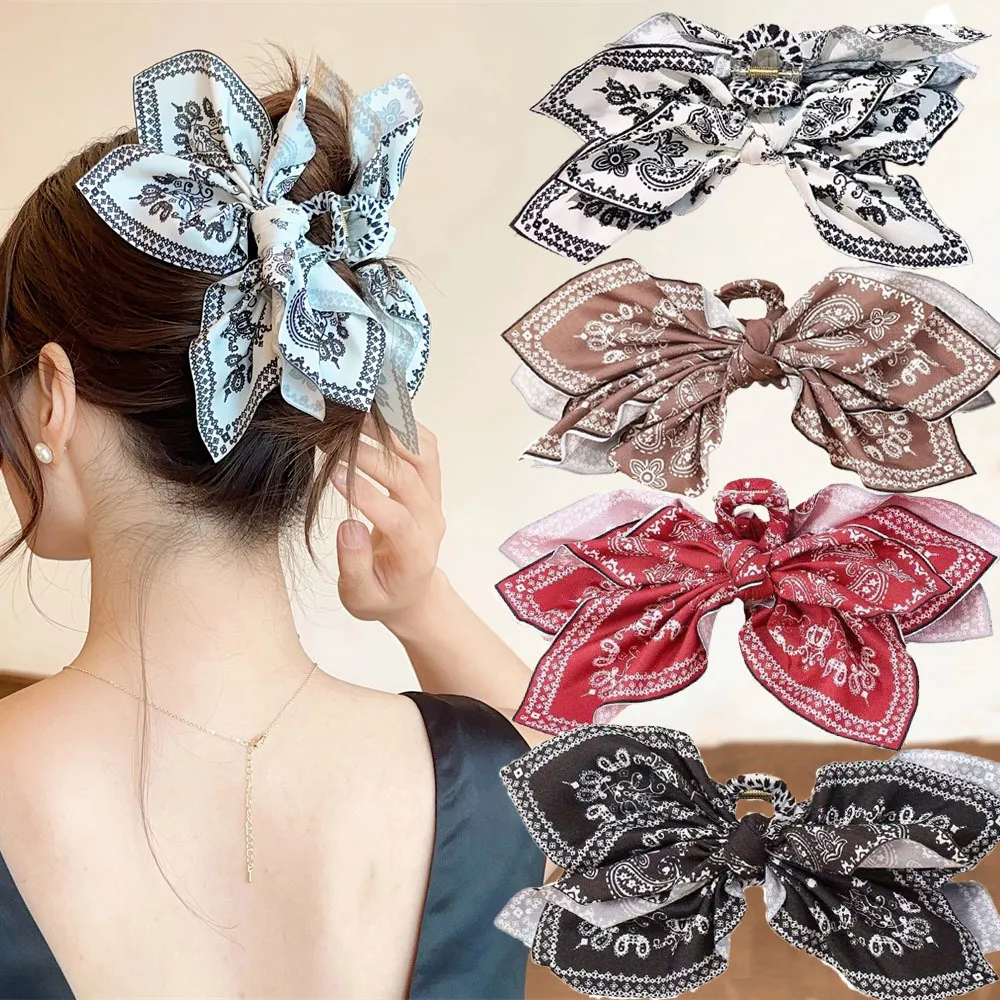 Women Fashion Double-Sided Cashew Flower Bowknot Love Grab Hair Clip