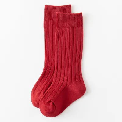 Kids Baby Fashion Simple Autumn Winter Solid Color Double Needle Pit Strip Mid-Tube Long Socks