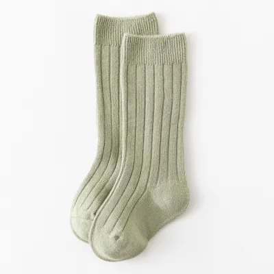 Kids Baby Fashion Simple Autumn Winter Solid Color Double Needle Pit Strip Mid-Tube Long Socks