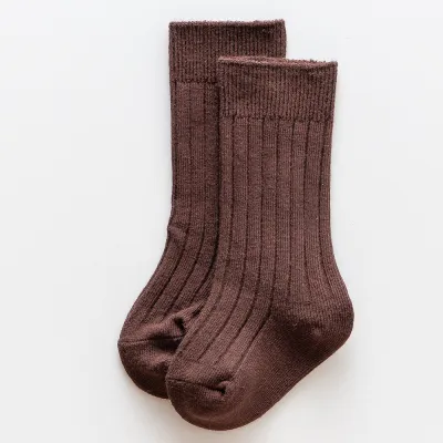 Kids Baby Fashion Simple Autumn Winter Solid Color Double Needle Pit Strip Mid-Tube Long Socks