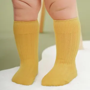 Kids Baby Fashion Simple Autumn Winter Solid Color Double Needle Pit Strip Mid-Tube Long Socks