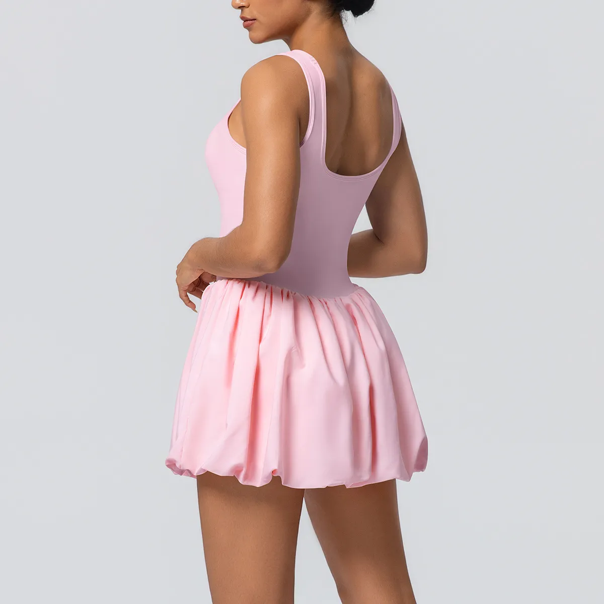 Women Casual Solid Color Sleeveless Backless Pleated Sports Tennis Dress