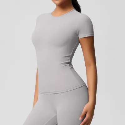Women's Casual Breathable Tight Sports T-Shirt in Solid Color