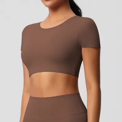 Women's Casual Solid Color Short-Sleeve Breathable Tight Sports Crop Top