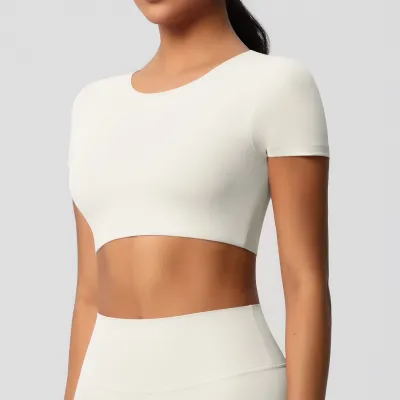 Women's Casual Solid Color Short-Sleeve Breathable Tight Sports Crop Top