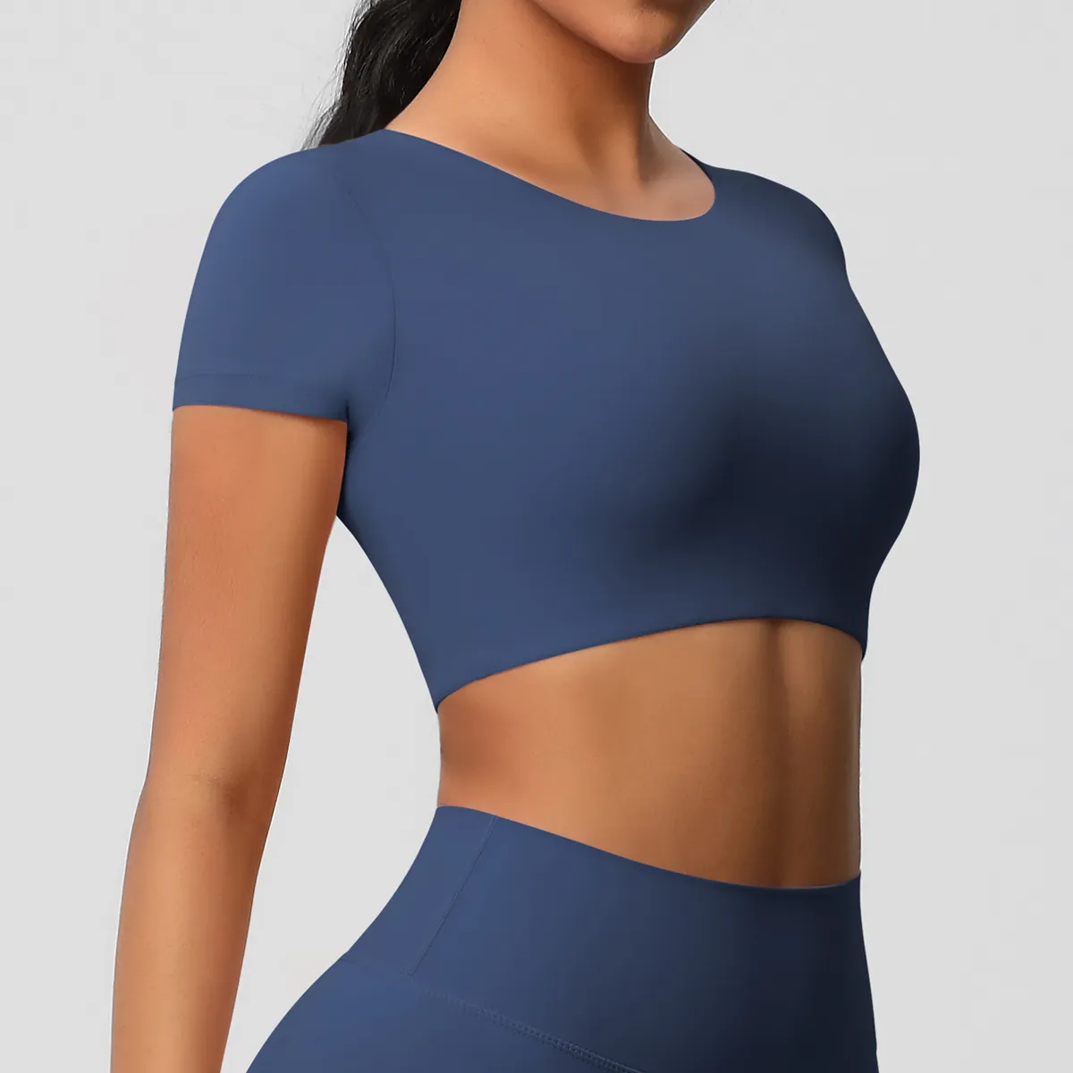 Women's Casual Solid Color Short-Sleeve Breathable Tight Sports Crop Top