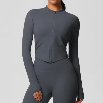 Women's Breathable Zipper Sports Coat - Casual Long-Sleeve Tight Fit