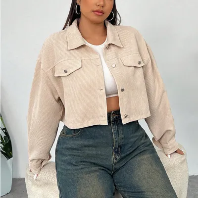 Women Casual Plus Size Lapel Long-Sleeve Loose Coat Solid Color