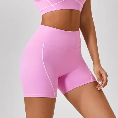Women Casual Contrast Color High Waist Tight Yoga Shorts