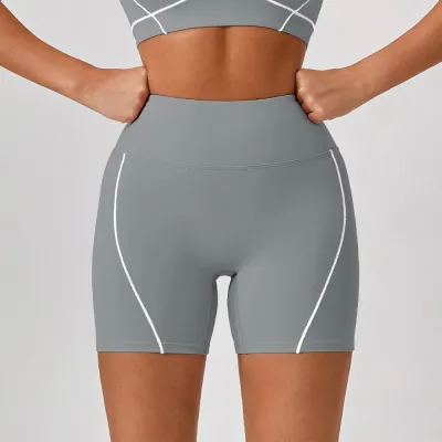 Women Casual Contrast Color High Waist Tight Yoga Shorts